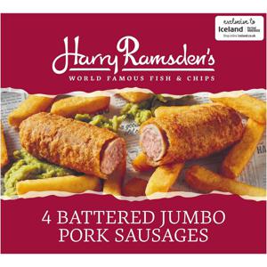 Harry Ramsden’s 4 Battered Jumbo Pork Sausages 528g