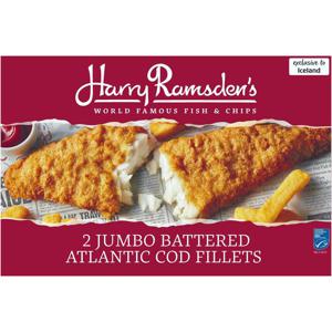 Harry Ramsden's 2 Jumbo Battered Atlantic Cod Fillets 500g