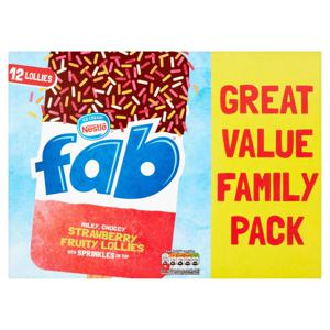 Fab Milky, Choccy, Sprinkley Strawberry Fruity Lollies 12 x 58ml