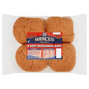 Brace's Family Bread 8 Soft Wholemeal Baps