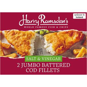 Harry Ramsden’s Salt and Vinegar 2 Jumbo Battered Cod Fish Fillets 400g