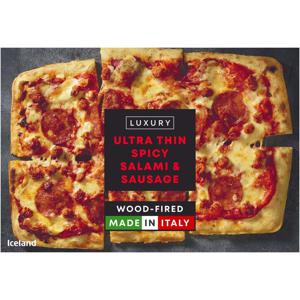 Iceland Luxury Ultra Thin Spicy Salami & Sausage Pizza 389g