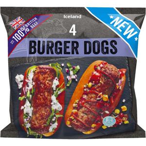 Iceland 4 100% British Burger Dogs 454g