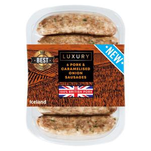 Iceland 6 Luxury 100% British Pork and Caramelised Onion Sausages 340g