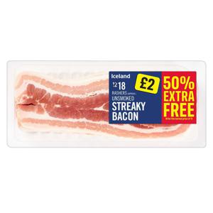 Iceland 18 Rashers (approx.) Unsmoked Streaky Bacon 300g