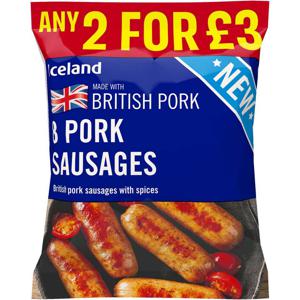 Iceland 8 British Pork Sausages 360g