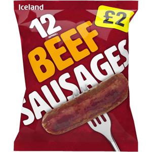 Iceland 12 (approx.) Beef Sausages 600g