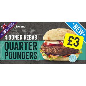 Iceland 4 Doner Kebab Quarter Pounders 454g