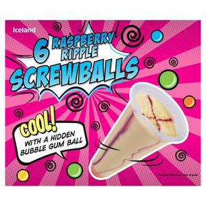 Iceland 6 Super Surprise Raspberry Ripple Screwballs with a Hidden Bubble Gum Ball 600ml