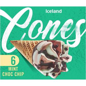 Iceland 6 Mint Choc Chip Cones 372g