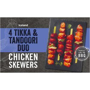 Iceland 4 Tikka and Tandoori Duo Chicken Skewers 440g