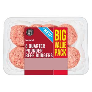 Iceland 8 Quarter Pounder Beef Burgers 908g