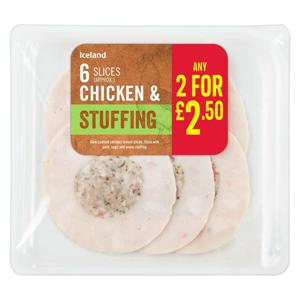 Iceland 6 Slices (approx.) Chicken and Stuffing 100g