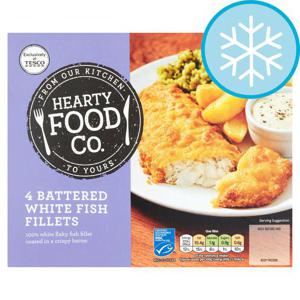 Hearty Food Co 4 Battered White Fish Fillets 500G