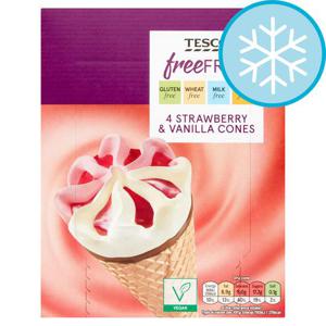 Tesco Free From Strawberry & Vanilla Cones 4 X 120Ml