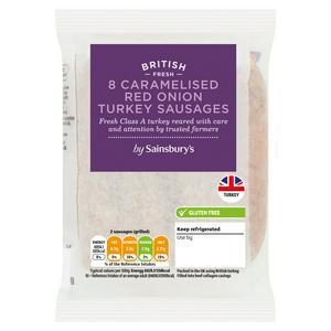 Sainsbury's Caramelisd Red Onion Turkey Sausages X8 454g