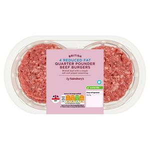 Sainsbury's Reduced Fat Quarter Pounder Beef Burgers x4 454g