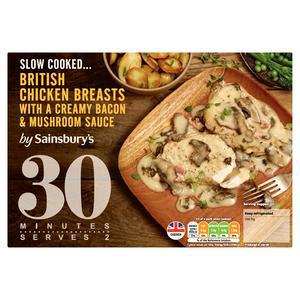 Sainsbury's Slow Cooked British Chicken Breasts With Creamy Bacon & Mushroom Sauce 470g (Serves 2)