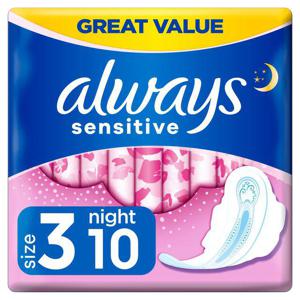 Always Sensitive Night Ultra (Size 3) Sanitary Towels  Wings 10 Pads