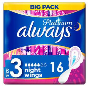 Always Platinum Night (Size 3) Sanitary Towels Wings 16 pads