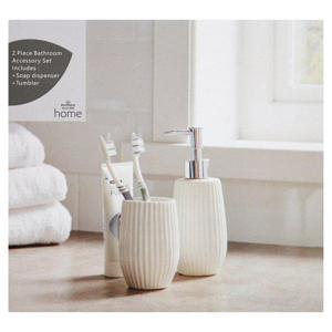 Morrisons 2 Piece White Ribbed Dispenser & Tumbler