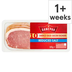 Danepak 10 Smoked Reduced Salt Back Bacon Rashers 300G