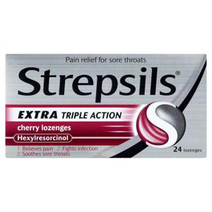 Strepsils Extra Medicated Sore Throat Lozenges Triple Action Cherry