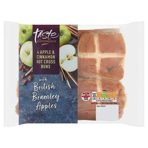 Sainsbury's Apple & Cinnamon Hot Cross Buns, Taste the Difference x4