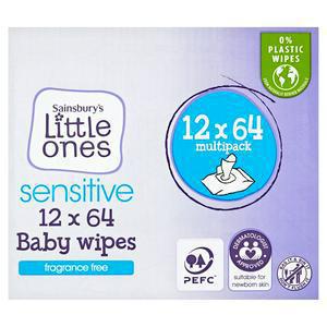 Sainsbury's Little Ones Fragrance Free Sensitive Bio Baby Wipes 12x64