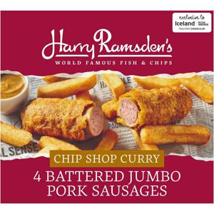 Harry Ramsden’s Chip Shop Curry 4 Battered Jumbo Pork Sausages 528g