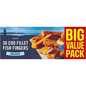 Iceland 30 Breaded Cod Fillet Fish Fingers 900g