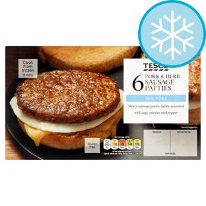 Tesco 6 Pork & Herb Sausage Patties 342G