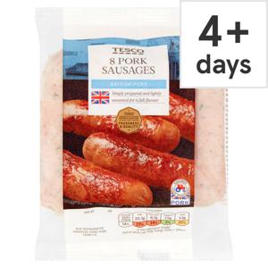 Tesco 8 Brtish Pork Sausages 454G