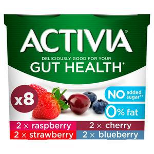 Activia No Added Sugar 0% Fat Mixed Red Fruits Yogurt 8x115g