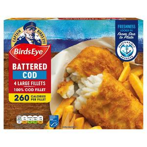 Birds Eye Battered Cod Fillets x4 440g