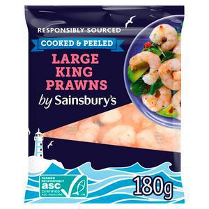 Sainsbury's Frozen Large Cooked & Peeled King Prawns 180g