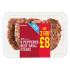 Iceland 6 Peppered Beef Grill Steaks SA 480g