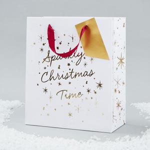 Morrisons White Sparkly Christmas Time Medium Gift Bag