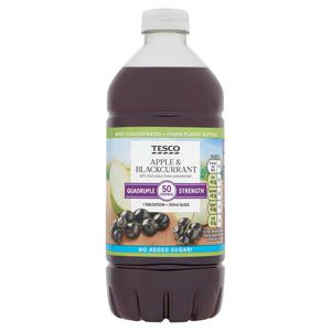 Tesco Quadruple Strength Apple & Blackcurrant No Added Sugar 750Ml