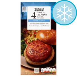 Tesco 4 Pork & Chorizo Quarter Pounders 454G