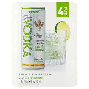 Tesco Vodka, Lime & Lemonade 4X250ml