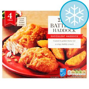 Tesco 4 Battered Haddock Fillets 500G