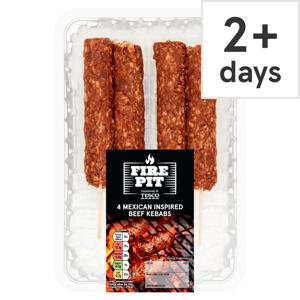 Tesco Fire Pit 4 Mexican Inspired Beef Kebabs 300G