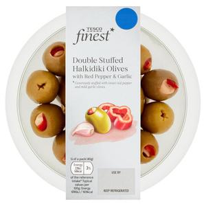 Tesco Finest Double Stuffed Halkidiki Olives Red Pepper 160G