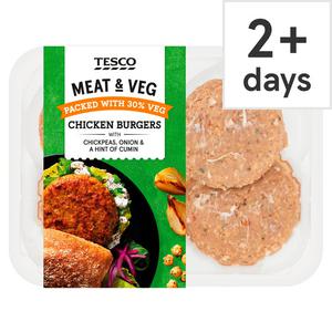 Tesco Meat & Vegetable Chicken Burgers 454G