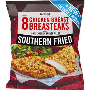 Iceland 8 (approx.) Southern Fried Chicken Breast Breasteaks 680g