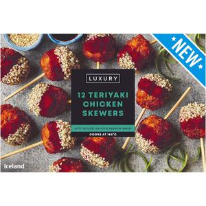 Iceland Luxury 12 Teriyaki Chicken Skewers with Teriyaki Sauce and Sesame Seeds 266g