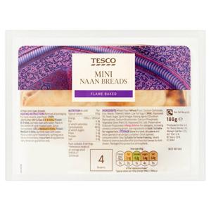 Tesco Mini Plain Naan 4Pack 188G