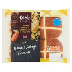 Sainsbury's Cheddar & Caramelised Onion Chutney Hot Cross Buns, Taste the Difference x4 280g