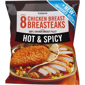 Iceland 8 (approx.) Hot and Spicy Chicken Breast Breasteaks 680g